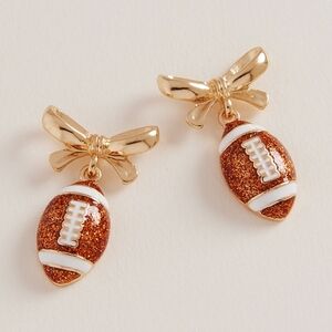 Brown Gold Bow Football Earrings 1.25" Game Day Sports Trendy Dangle